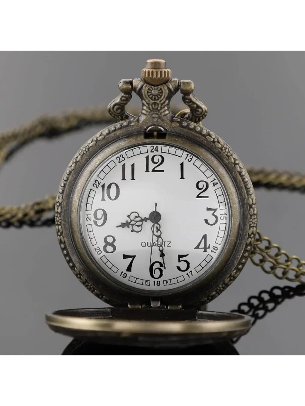 Men's Brown Analog Quartz Arabic Numerals Engraved Wolf Vintage Pocket Watch